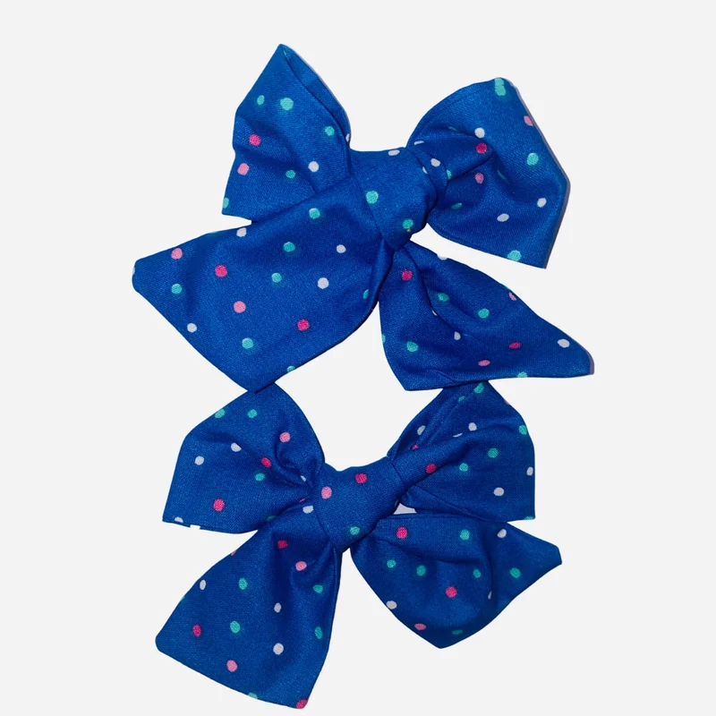 Multi Dots Navy Hair Bows